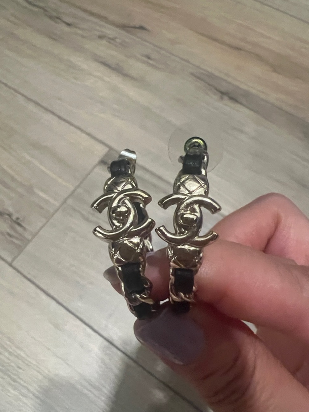 CHANEL CC Gold Tone Hoop Earrings
